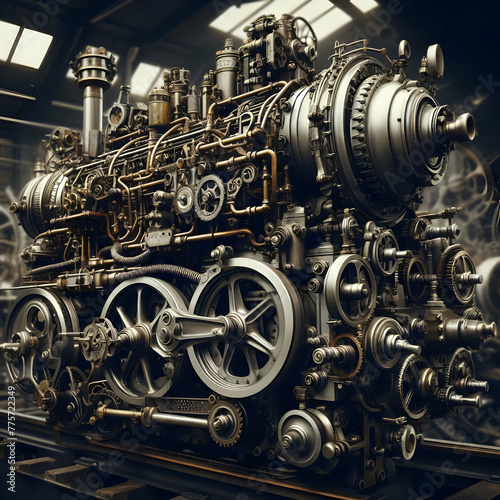 old steam locomotive. engine, old, machine, car, metal, motor, technology, train, steam, industry, vintage,Ai generated  © Quranmeri