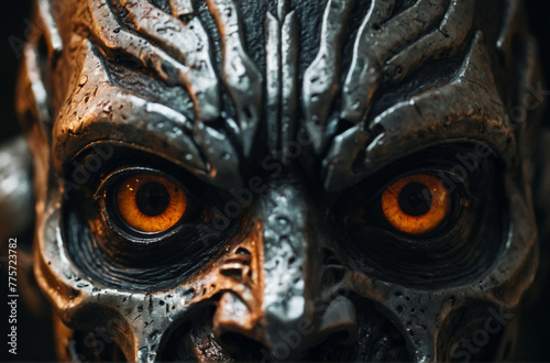 close-up of a humanoid's eyes with a menacing look