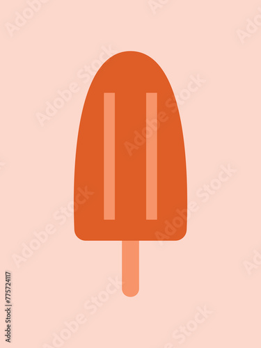 Simple flat illustration with popsicle. Sweet dessert. Modern  minimalistic icon, sticker, clip art in flat kawaii style. Tasty food, eskimo. Flavored ice cream. © renberrry