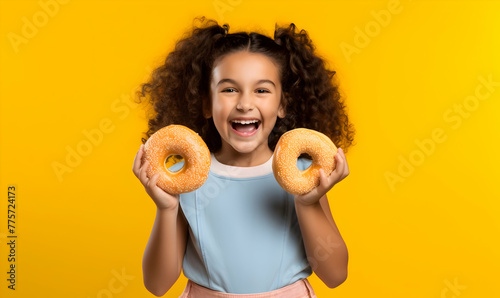 Little caucasian girl isolated on yellow background