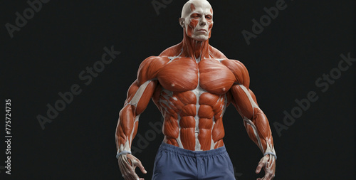 Detailed human anatomy showing full muscular structure in a neutral pose