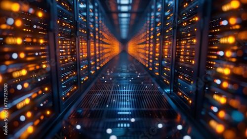 Vibrant server room with glowing lights