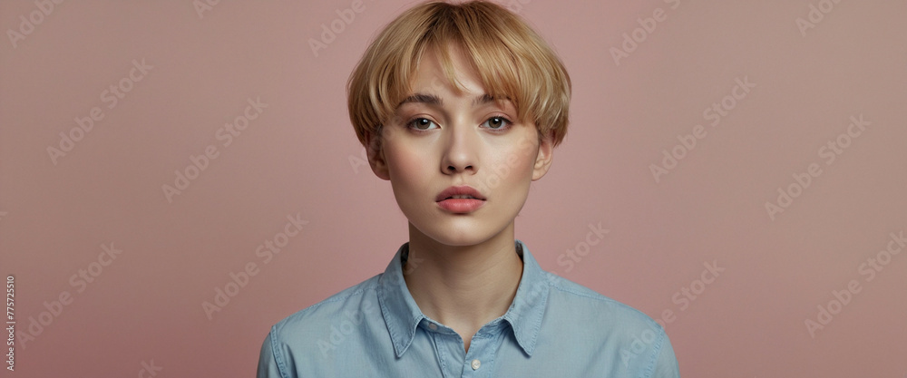 A young girl with against a soft gradient backdrop A young girl with against a soft gradient backdrop