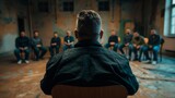 People with addiction group meet. Anonymous alcoholic sharing thoughts up in the circle