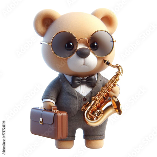 bear holding a saxophone 3D render 