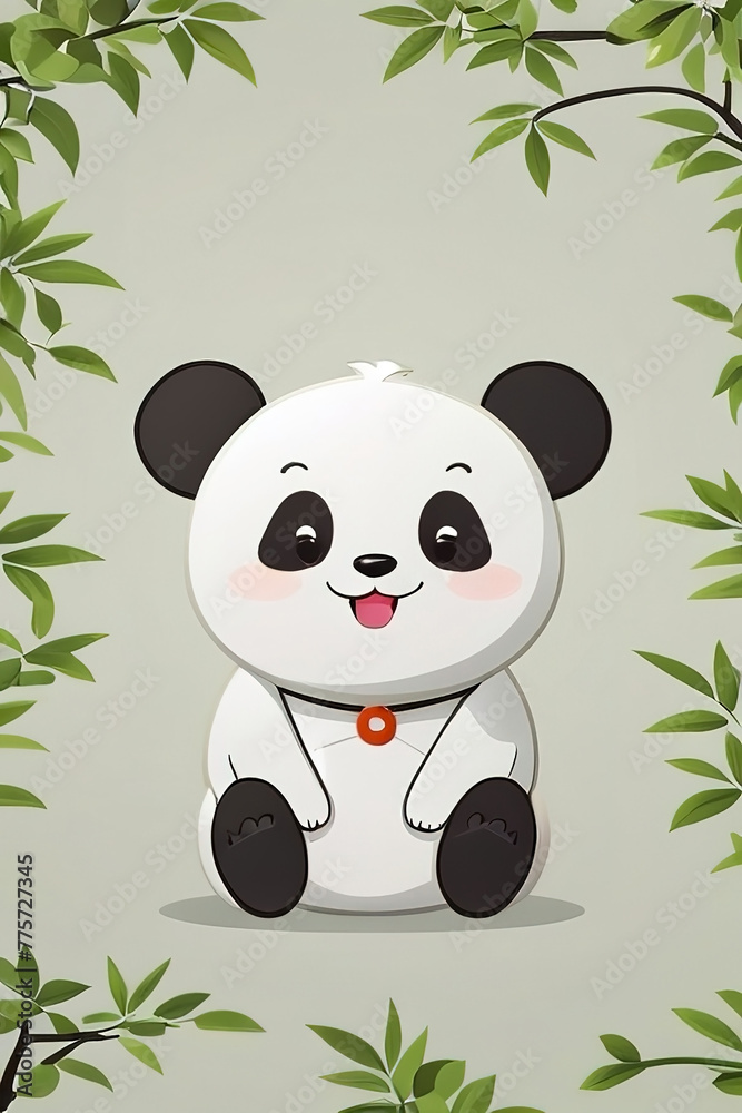 Cute panda sitting on green leaves background. illustration. Cute panda sitting on green leaves background. illustration.