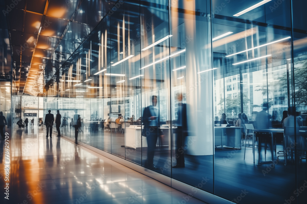 blurred business people walking at a trade fair, conference or walking in a modern hall blurred business people walking at a trade fair, conference or walking in a modern hall