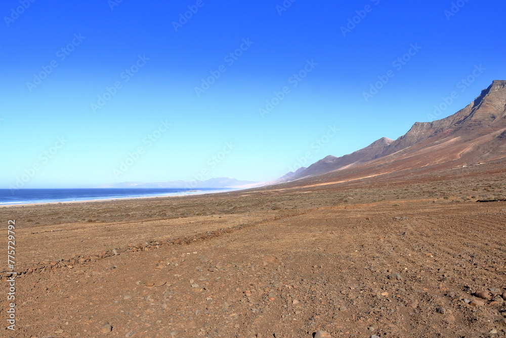 Playa de Cofete, Fuerteventura, Canary Islands, Spain: view to the atlantic ocean on a sunny day
