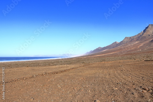 Playa de Cofete, Fuerteventura, Canary Islands, Spain: view to the atlantic ocean on a sunny day