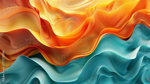 3D wallpaper, orange and teal abstract waves, highly detailed, high resolution in the style of various artists, super detailed