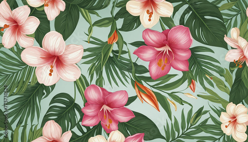 Exotic flowers background bright colors illustration