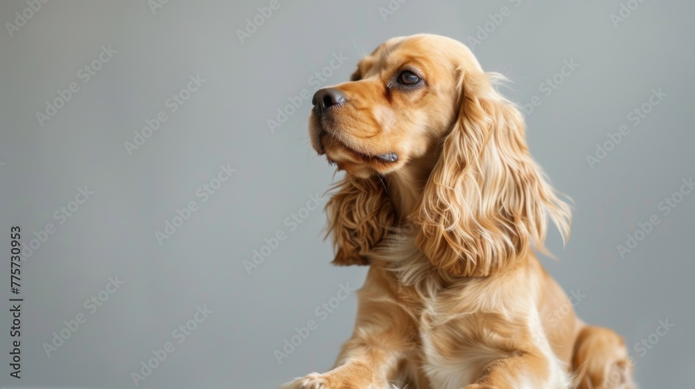 Portrait of a brown Cocker Spaniel dog with soft fur and expressive eyes sitting indoors