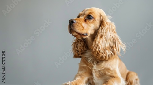 Portrait of a brown Cocker Spaniel dog with soft fur and expressive eyes sitting indoors
