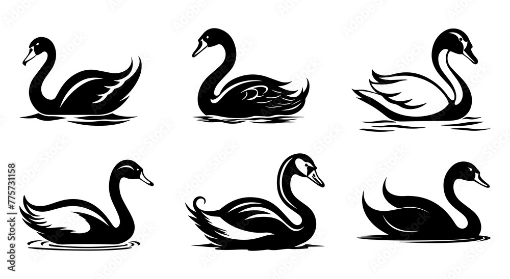 set of swan silhouette vector illustration