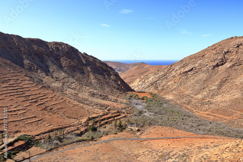 View of the landscape from the Mirador de Las Penitas viewpoint on the island of Fuerteventura in the Canary Islands photo