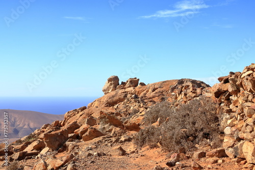 View of the landscape from the Mirador del Risco de Las Penas viewpoint on the island of Fuerteventura in the Canary Islands