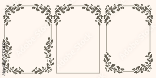 Set of vector frames with oak branches and acorns