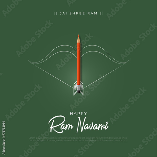 Happy Ram Navami Post and Greeting Card Design. Indian Festival Lord Shree Ram Navami Concept Poster with Green Board and Chalk photo