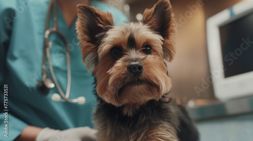 yorkshire terrier puppy with doctor