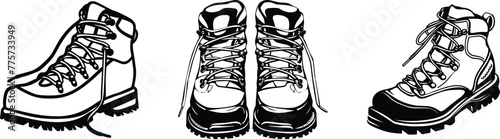 Set of hiking boot, vector illustration.