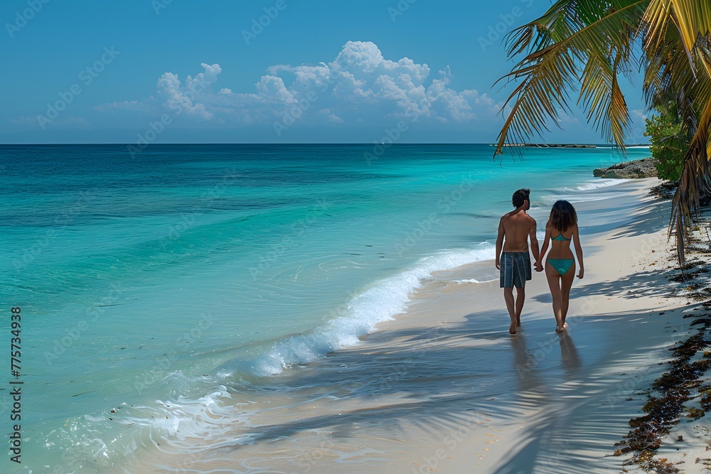A Man and a Woman Walking Along a Beach