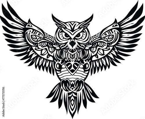 Silhouette of  owl, vector illustration.