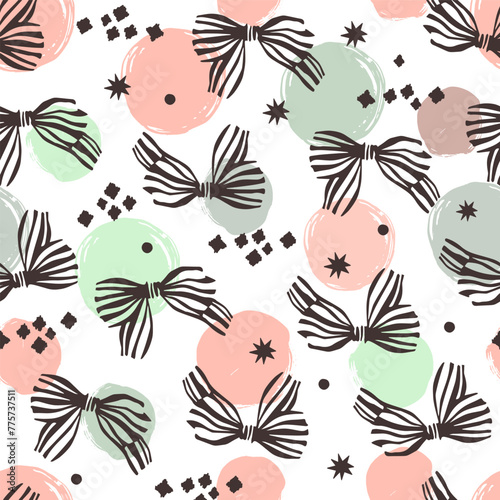 Vintage seamless pattern with decorative bows. Vector background.	
