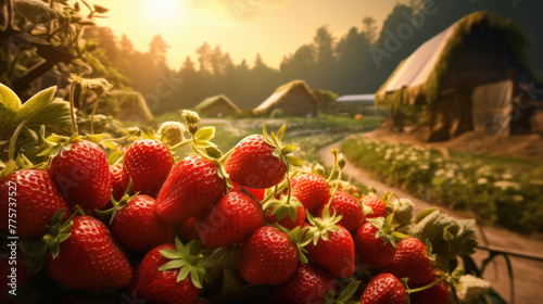 Fresh strawberries collected from field and strwberries in the field.