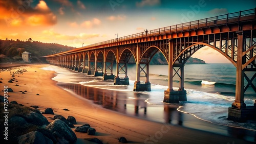 Majestic Bridge on the Beach: A Perfect Blend of Nature and Architecture photo