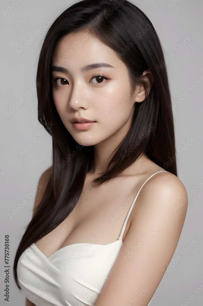 A portrait of a young woman with soft, natural makeup A portrait of a young woman with soft, natural makeup