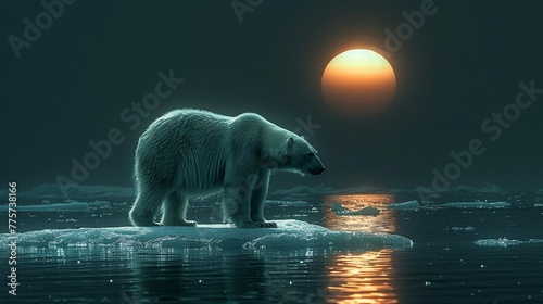 A polar bear exploring its Arctic habitat, navigating between icy plains and rocky shores