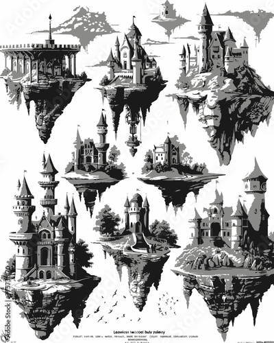 Floating Castle Set Illustration