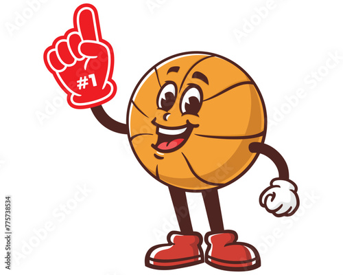 Basketball with foam finger cartoon mascot illustration character vector clip art hand drawn