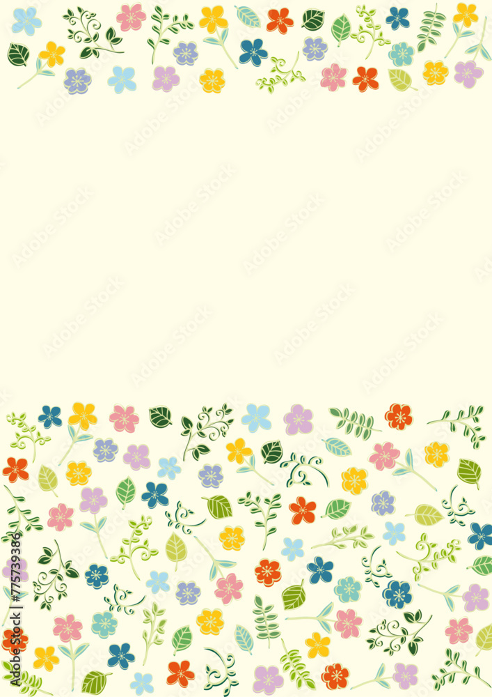 北欧風 シンプルかわいい花や葉っぱ 上下フレーム 縦 Scandinavian Style Series:Flat Cute Flowers And Leaves Frame 北欧風 シンプルかわいい花や葉っぱ 上下フレーム 縦 Scandinavian Style Series:Flat Cute Flowers And Leaves Frame