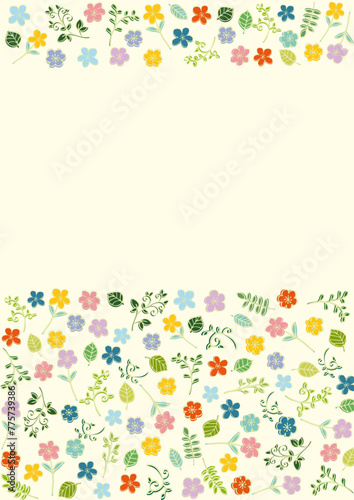 北欧風　シンプルかわいい花や葉っぱ　上下フレーム　縦 Scandinavian Style Series:Flat Cute Flowers And Leaves Frame