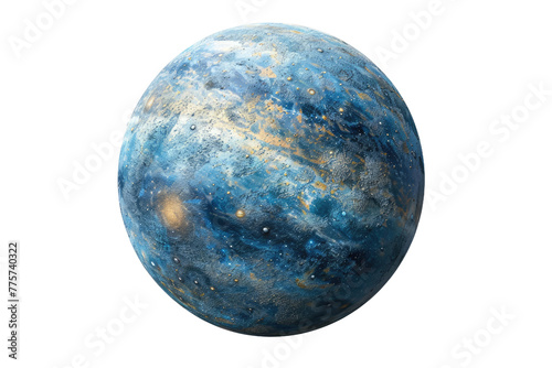 Majestic Enchantment: A Large Blue Ball With Gold Speckles. White or PNG Transparent Background.