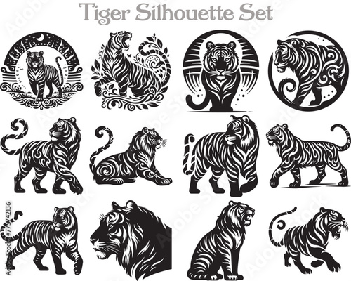 Tiger Silhouette Vector Illustration Design Bundle