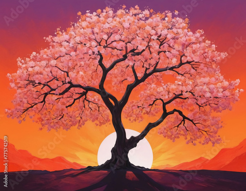 tree in the sunset digital art landscape