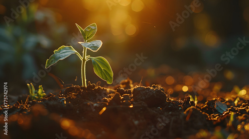 young plant growing in the garden under sunrise blur background,World Earth Day, agriculture farming organics and ecology Save the world concept 