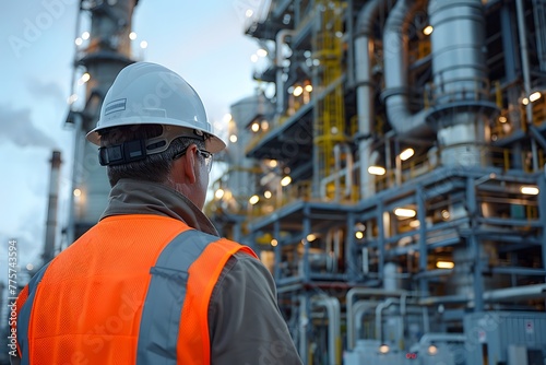 Engineer stands and watches the factory