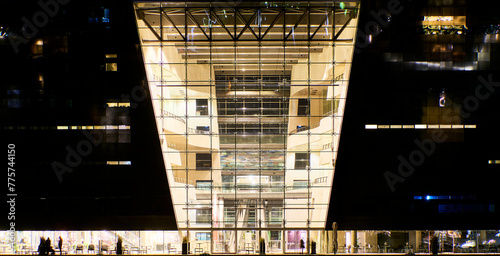Wall Mural Night detail of contemporary facade shows an example of Scandinavian architecture in Copenhagen