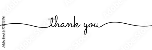 Smooth Monoline Thank you calligraphic style in ballpoint pen style isolated on white background. Rounded Thank you sign in script text.  Vector Illustration.  