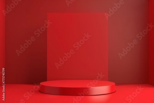 The striking red background made the stage empty. Suitable for product presentation