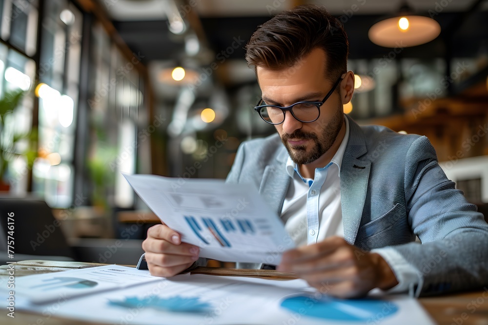 A man is analyzing an investment chart to determine the risks to an asset and evaluating whether it is interesting or not. A man is analyzing an investment chart to determine the risks to an asset and evaluating whether it is interesting or not.