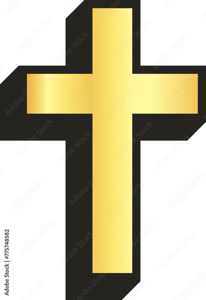 Gold christian cross clip art icon isolated