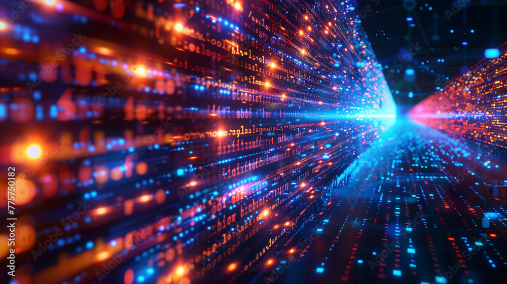 Digital binary code matrix background - 3D rendering of a scientific technology data binary code network conveying connectivity, complexity and data flood of modern digital age. Digital binary code matrix background - 3D rendering of a scientific technology data binary code network conveying connectivity, complexity and data flood of modern digital age.