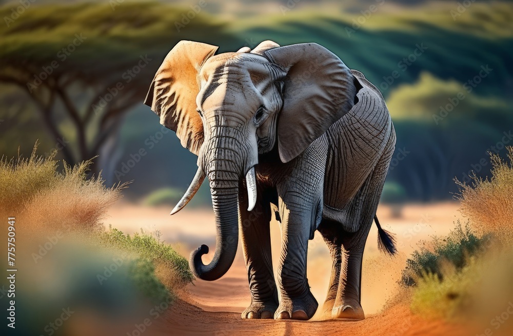 Fototapeta premium Elephant in natural habitat close-up