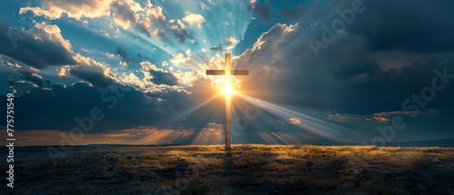 The sky is filled with the light of a transparent cross.