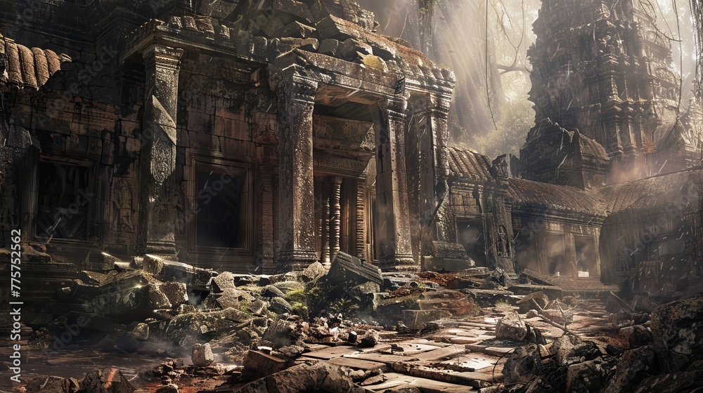 Fototapeta premium The Mysterious Ruins of the Angkor Wat Complex, Standing as Testaments to Time and Nature, Showcasing the Splendor of the Ancient Khmer Civilization