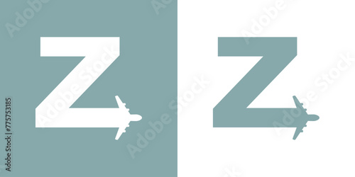 Logo travel. Letra inicial Z con silueta de avión para agencia de viajes